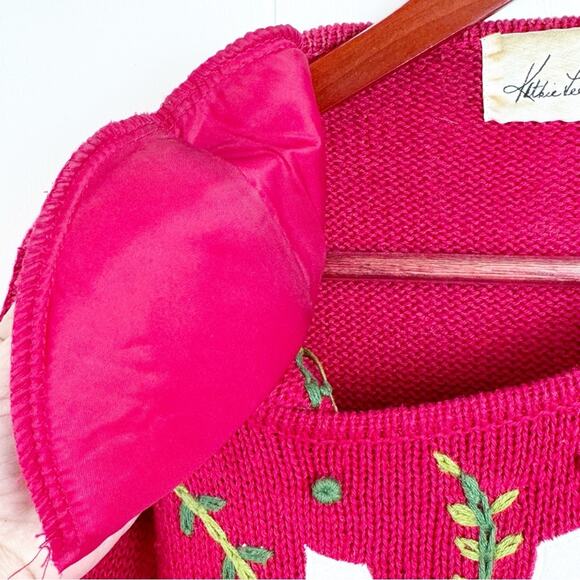 Vintage Christmas Red Cotton Beaded Appliqué Pullover Sweater Women’s Size M/L - Picture 7 of 13